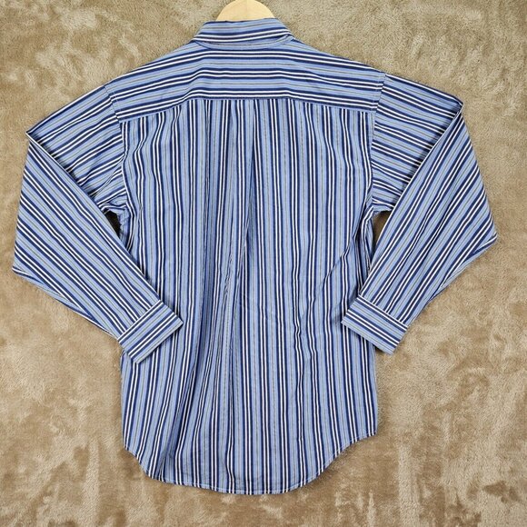 Ralph Lauren Navy Blue Button-Down Shirt Teen Size XL Striped Oxford Long Sleeve - Picture 2 of 10
